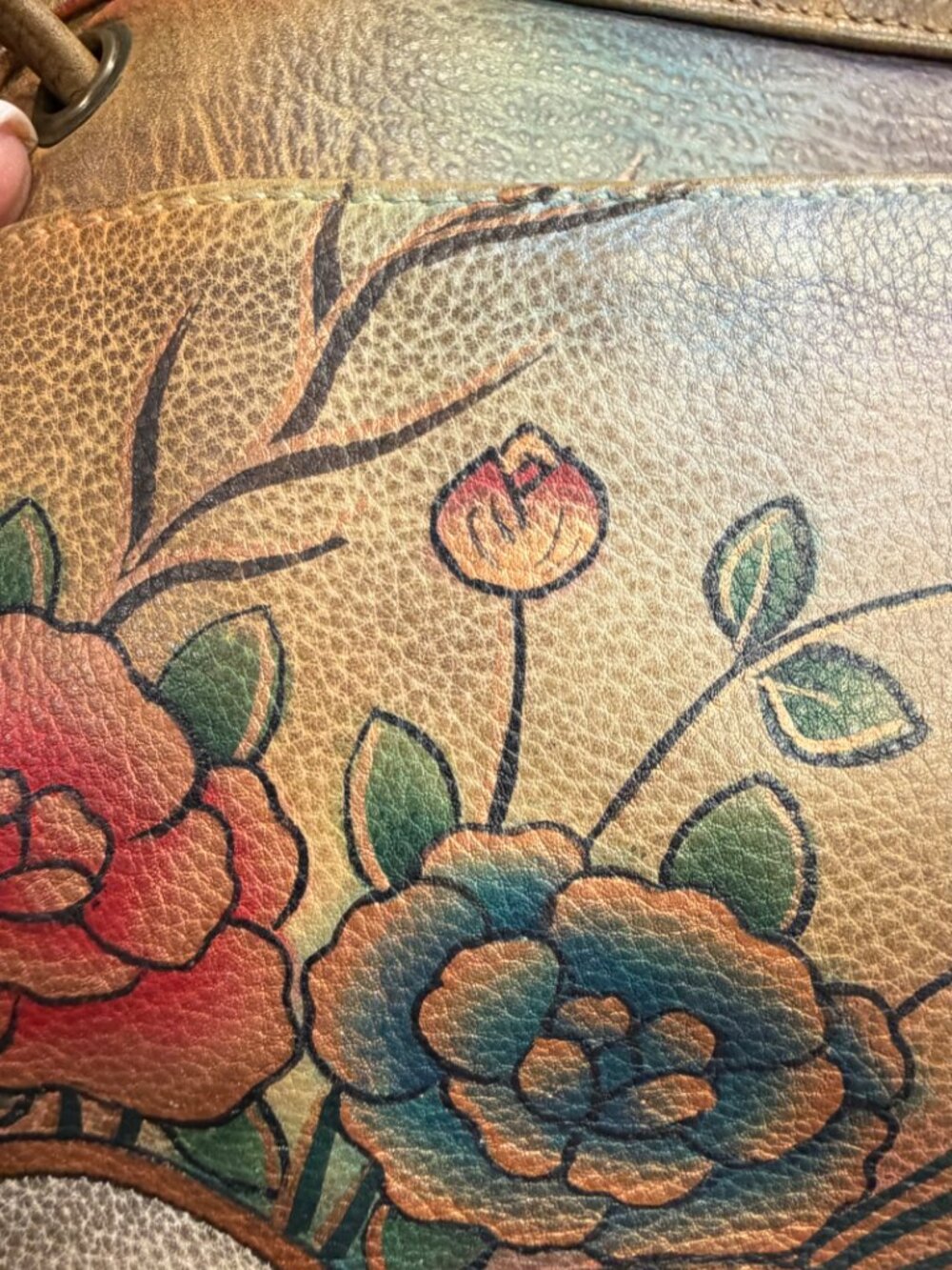 Beverly Hill Bag La Hand-Painted Leather Floral Butterfly Organizer Shoulder Bag - Picture 9 of 9